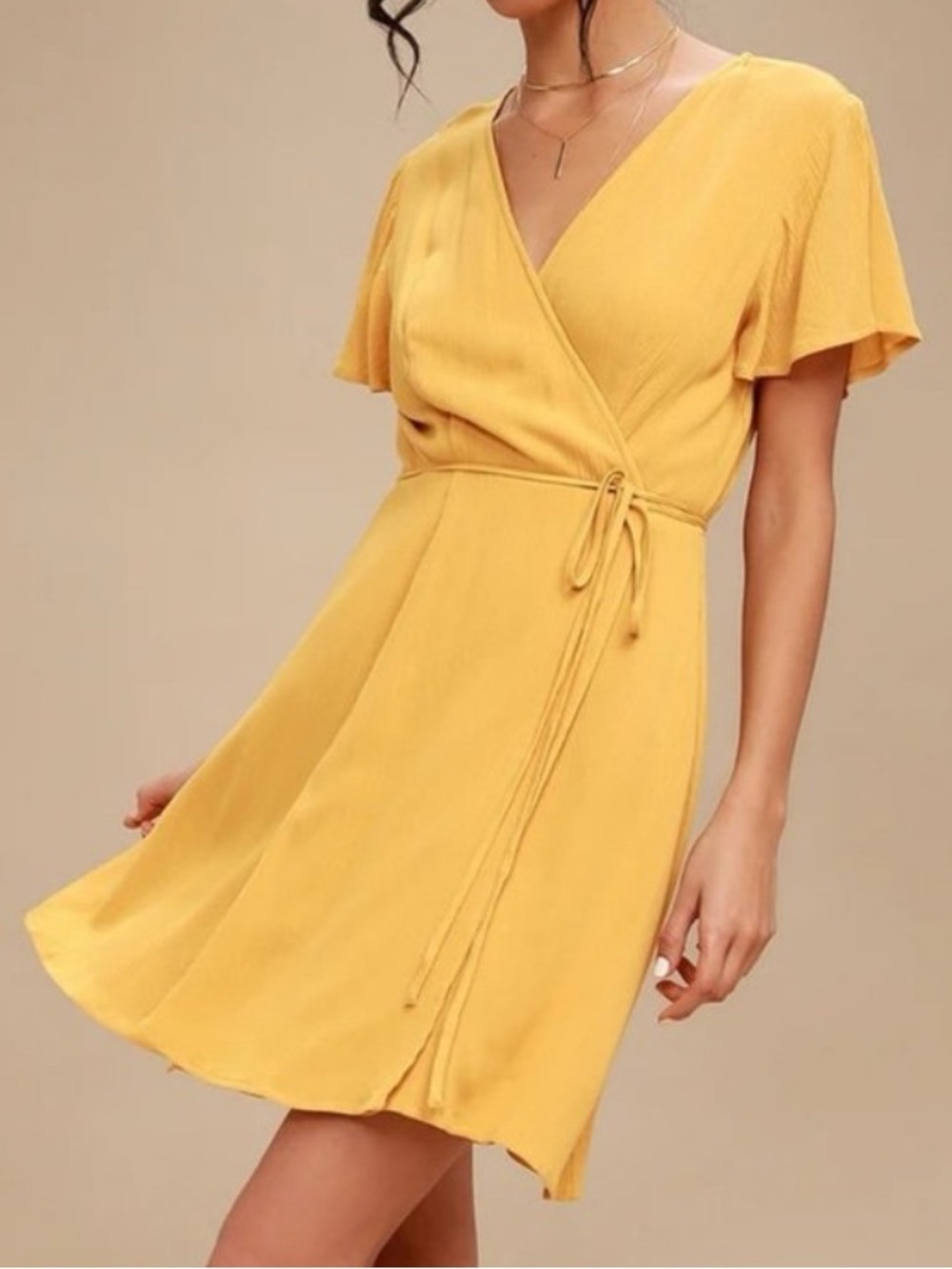 Lulus Harbor Point Mustard Yellow Flutter Sleeve Wrap Dress XL